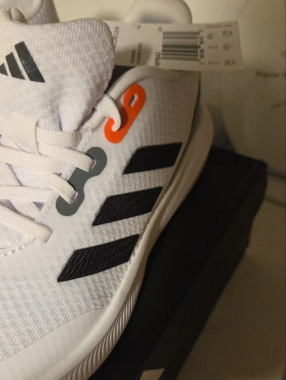 adidas Youth Runfalcon 3.0 K White Sneakers with Black Stripes and Orange Accent